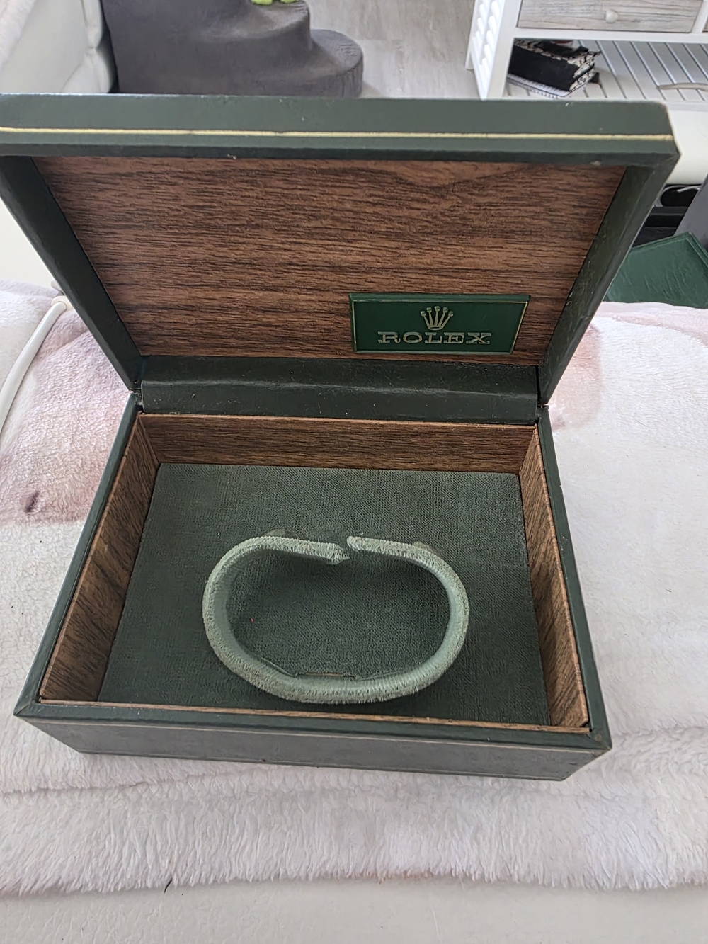 Rolex dark green and wood-tone watch presentation box